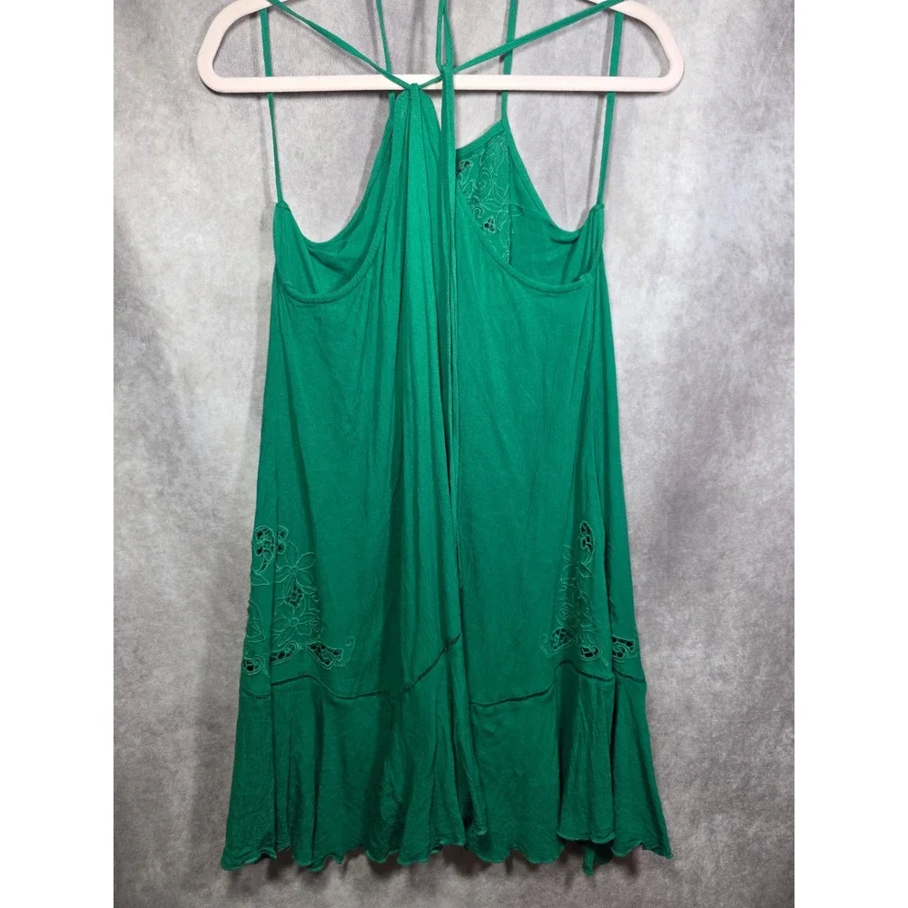 Intimately Free People Green Embroidered Halter Mini Dress Boho Eyelet Small‎